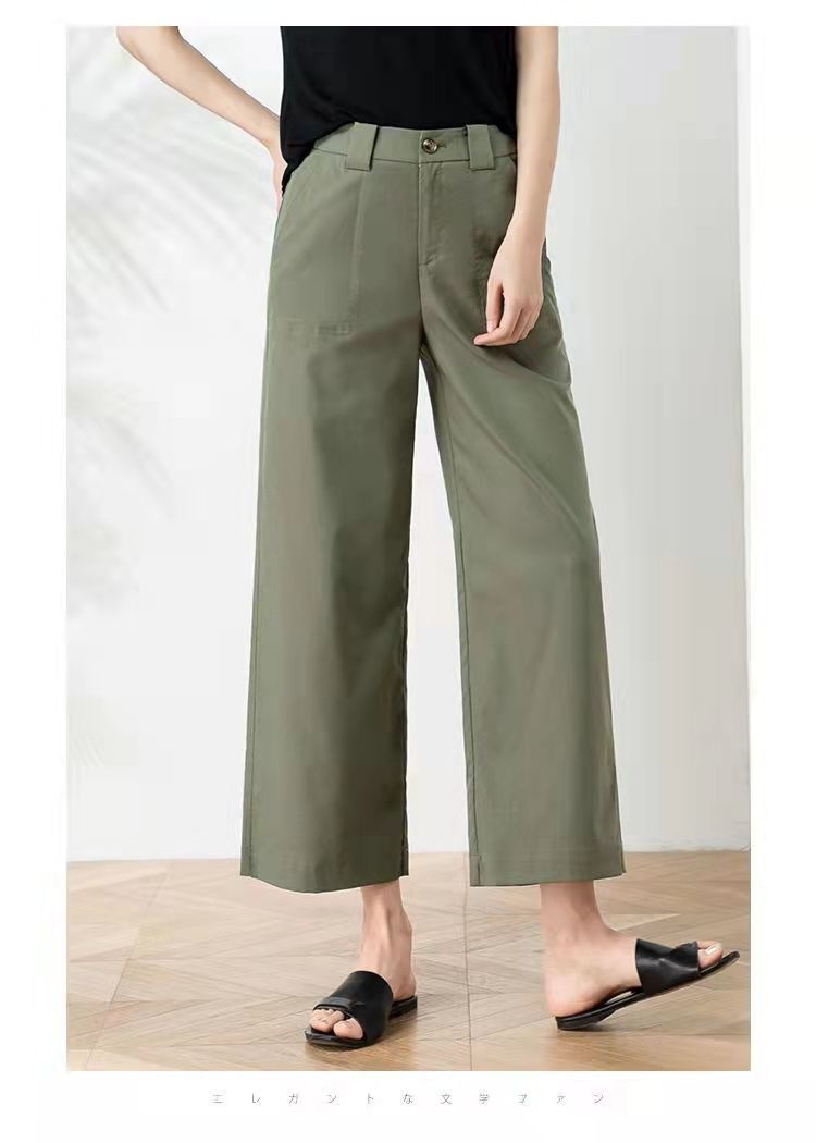 Women's Pants High-waisted Wide-leg Cotton Casual Drapey Trousers_voghion.com