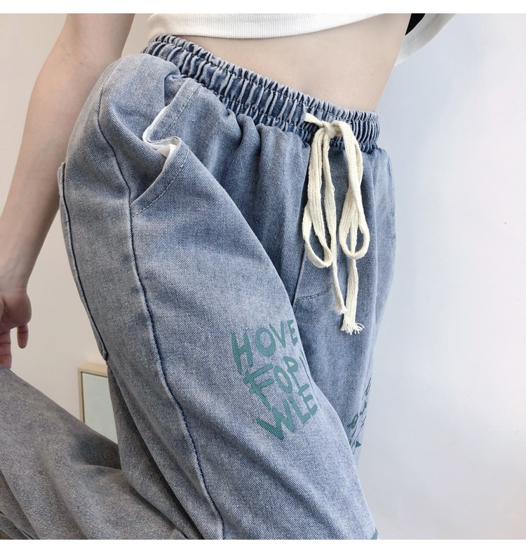 Dam jeans wide-leg graffiti boyfriend stil elastisk midja_voghion.com