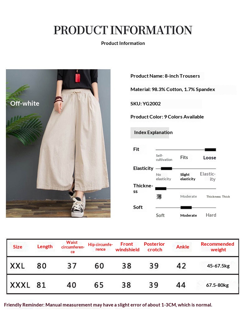 Women's Wide Leg Cotton Linen Cropped Capris Casual Summer Pants_voghion.com
