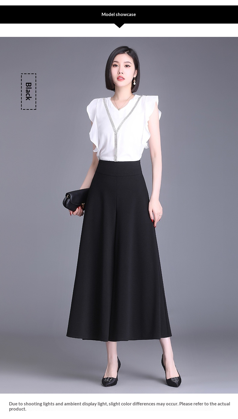 Dam capri byxor hög midja vida eleganta höstiga flared byxor_voghion.com