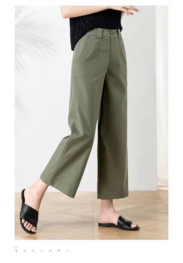 Women's Pants High-waisted Wide-leg Cotton Casual Drapey Trousers_voghion.com