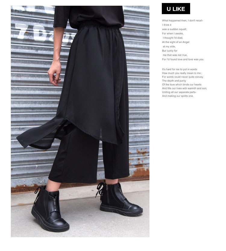 Dam capri byxor med vida ben asymmetrisk chiffon patchwork_voghion.com