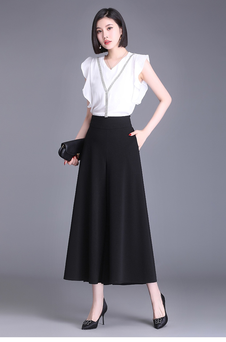 Dam capri byxor hög midja vida eleganta höstiga flared byxor_voghion.com