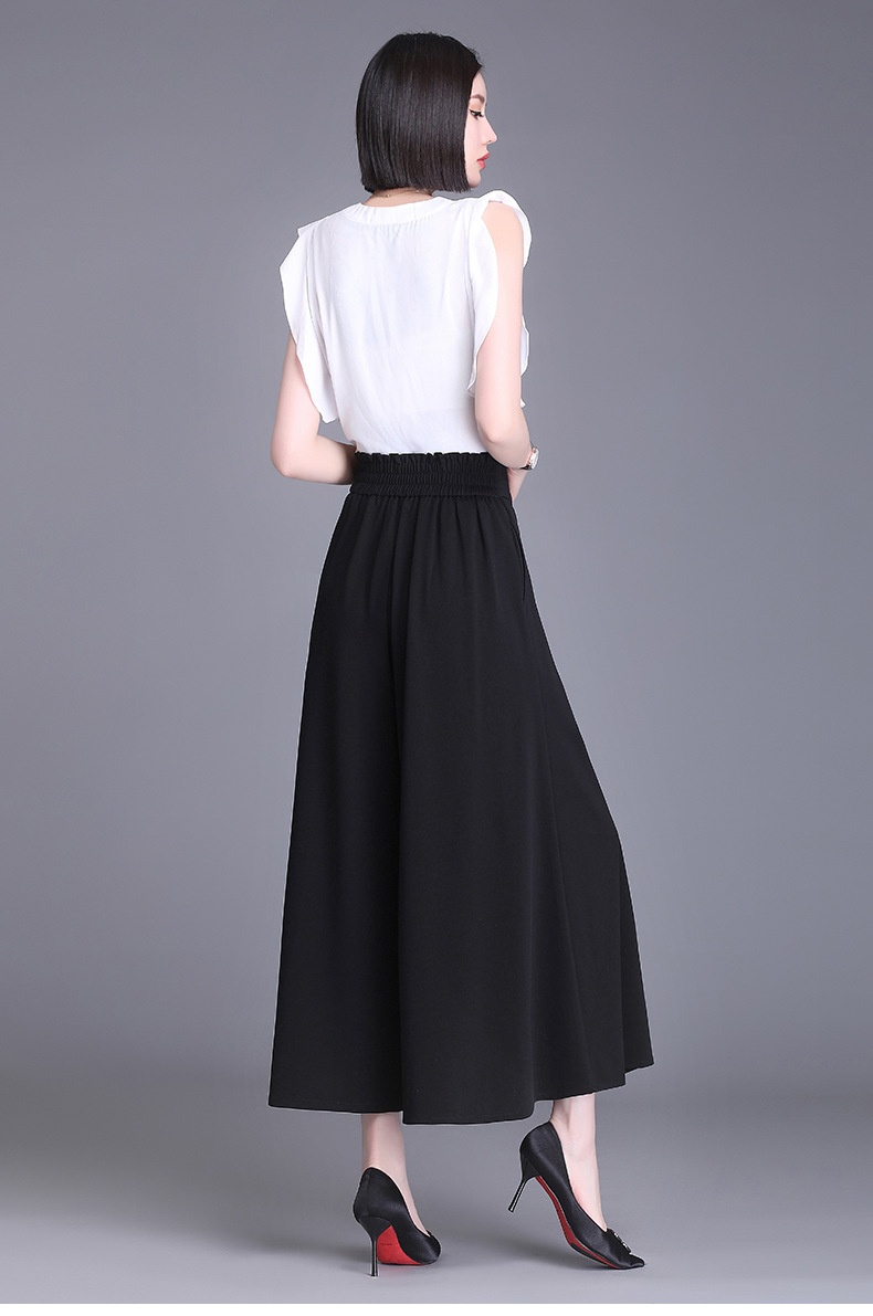 Dam capri byxor hög midja vida eleganta höstiga flared byxor_voghion.com