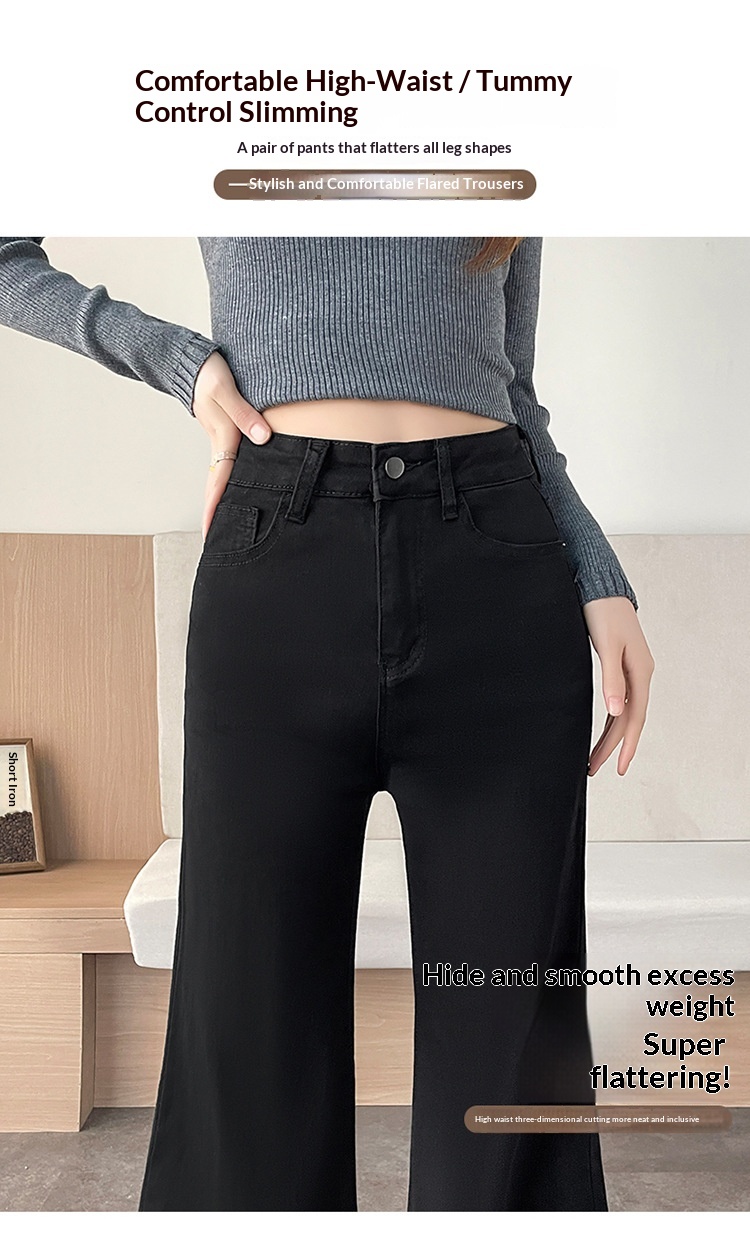 Dam jeans med fleece foder utsvängda i retro stil för hösten_voghion.com