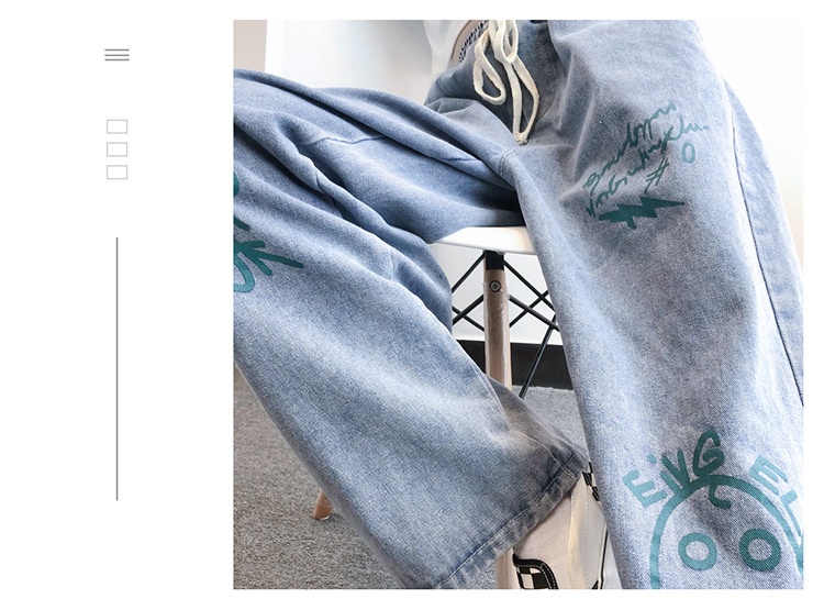 Dam jeans wide-leg graffiti boyfriend stil elastisk midja_voghion.com