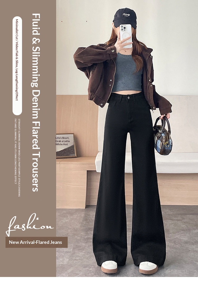 Dam jeans med fleece foder utsvängda i retro stil för hösten_voghion.com