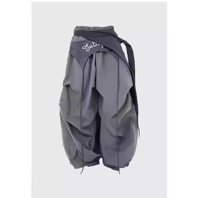 Pantalones deportivos casuales elegantes con pernera ancha y cinturón, estilo urbano americano, para mujer, primavera 2025, serie gris._voghion.com