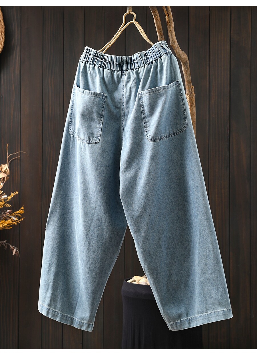 Damen Jeans Mit Elastischem Bund Lockere Passform Sommer Hose_voghion.com