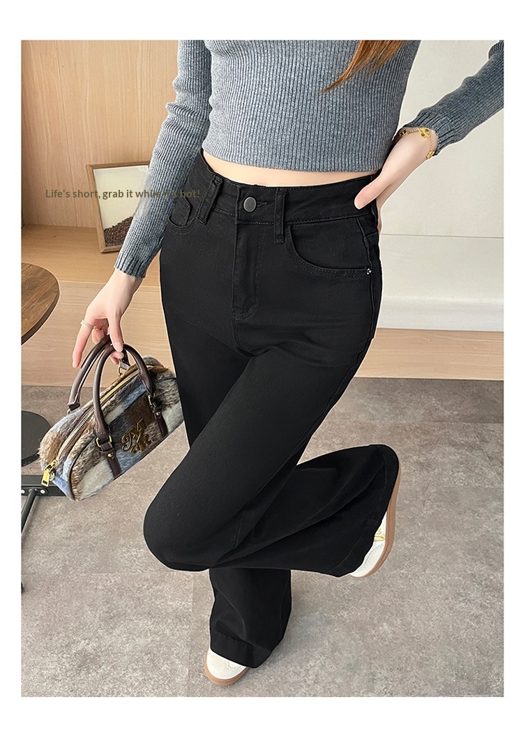 Dam jeans med fleece foder utsvängda i retro stil för hösten_voghion.com