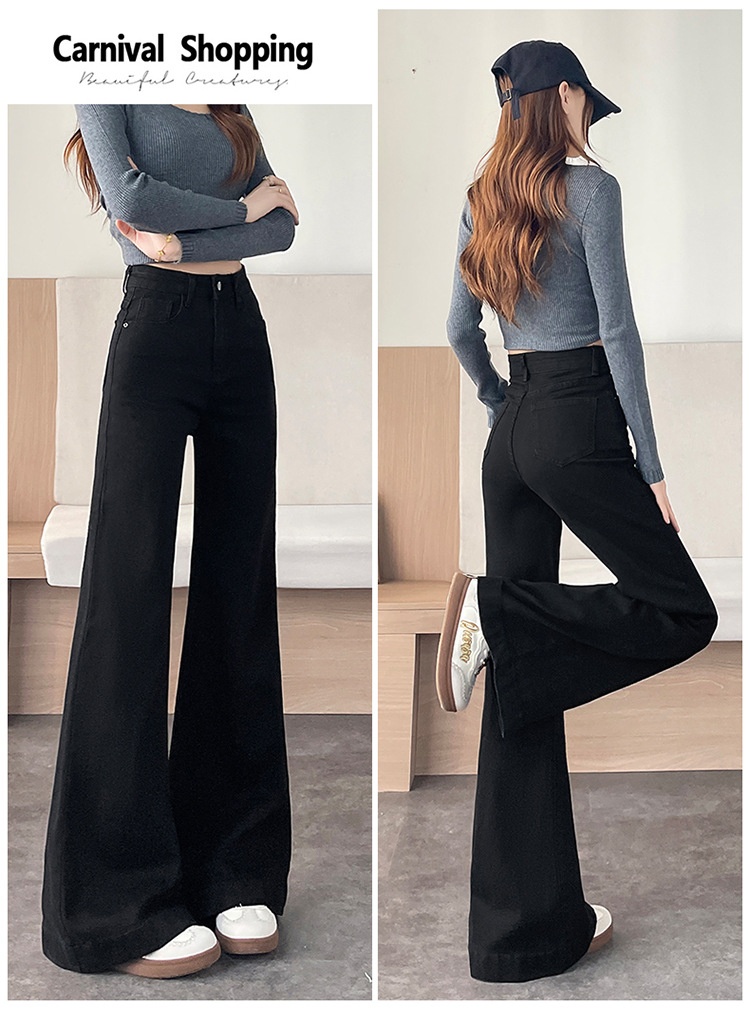 Dam jeans med fleece foder utsvängda i retro stil för hösten_voghion.com