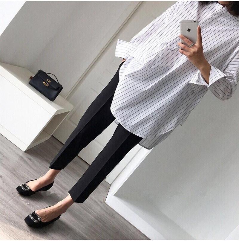 Pantaloni capri donna stile coreano gamba dritta casual_voghion.com