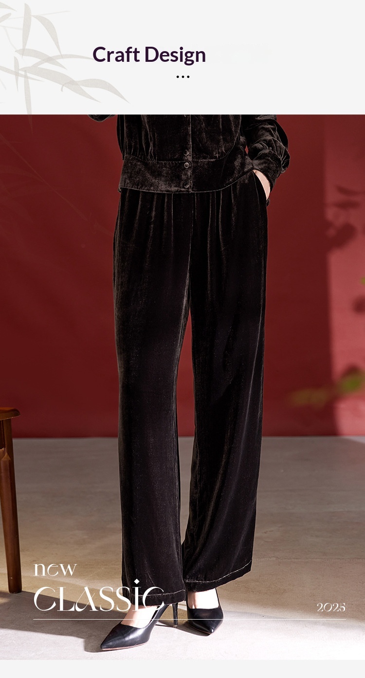Dames wijdvallende broek van fluweel hoge taille rechte pasvorm_voghion.com