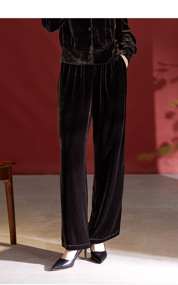 Dames wijdvallende broek van fluweel hoge taille rechte pasvorm_voghion.com