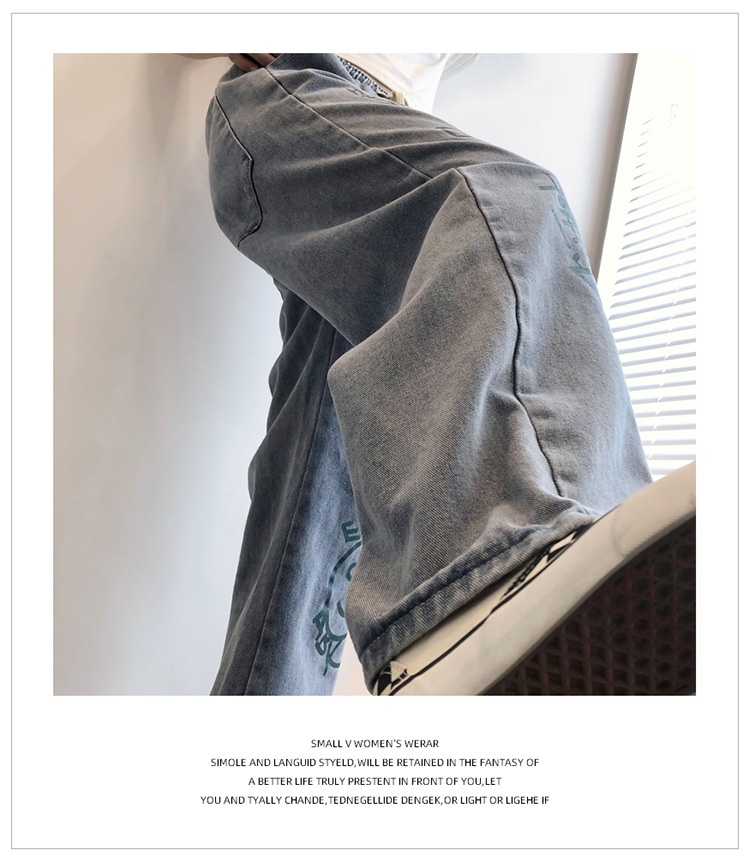Dam jeans wide-leg graffiti boyfriend stil elastisk midja_voghion.com