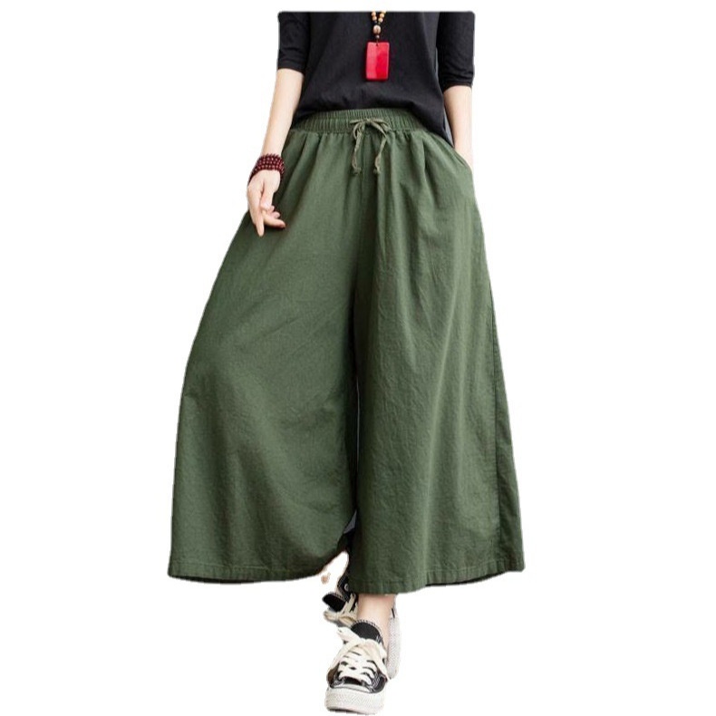 Washed Wide-leg Pan, Plus Size, New Fit, Summer Thin Style, Cotton-linen Cropped Casual Versatile Loose Cool_voghion.com