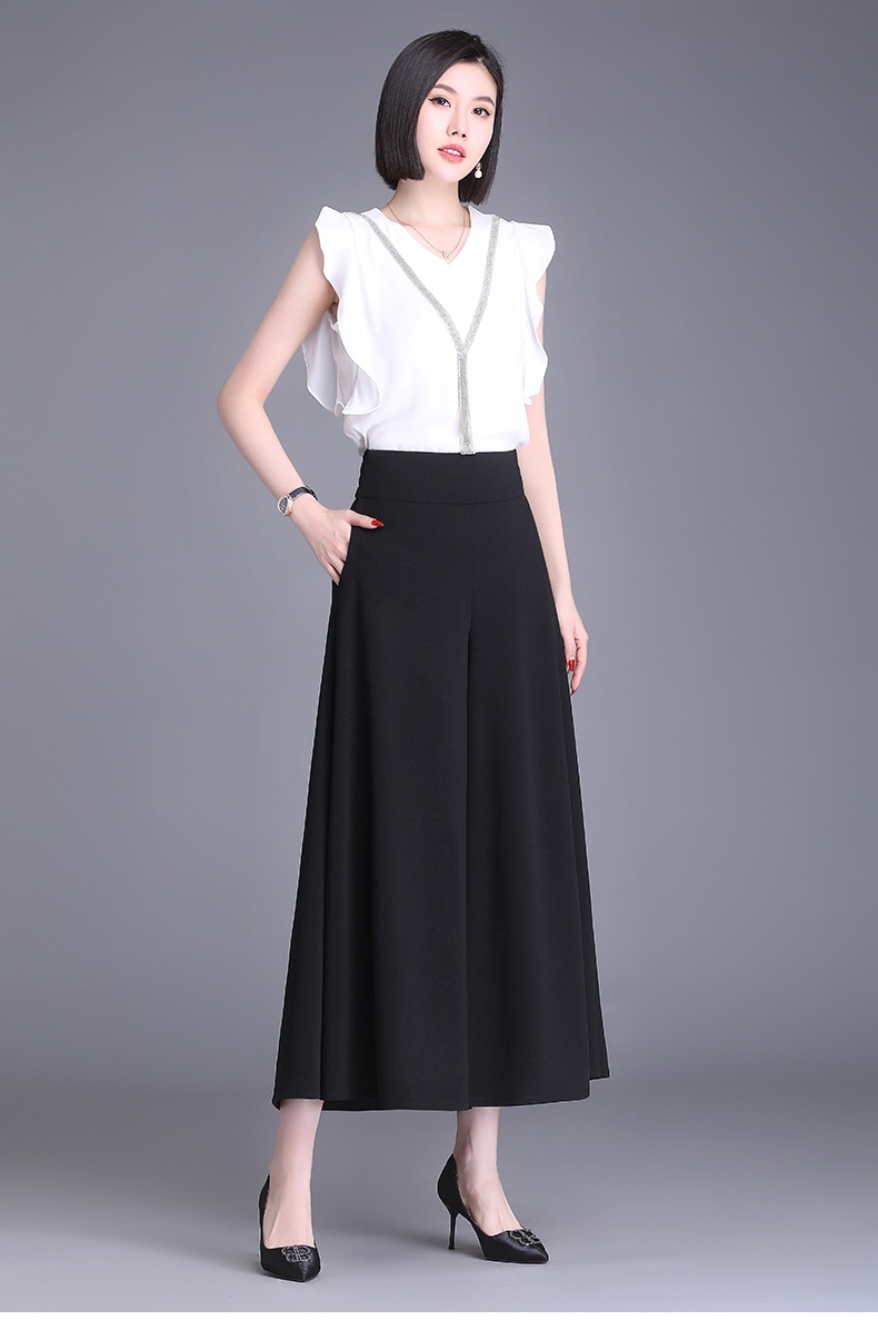 Dam capri byxor hög midja vida eleganta höstiga flared byxor_voghion.com