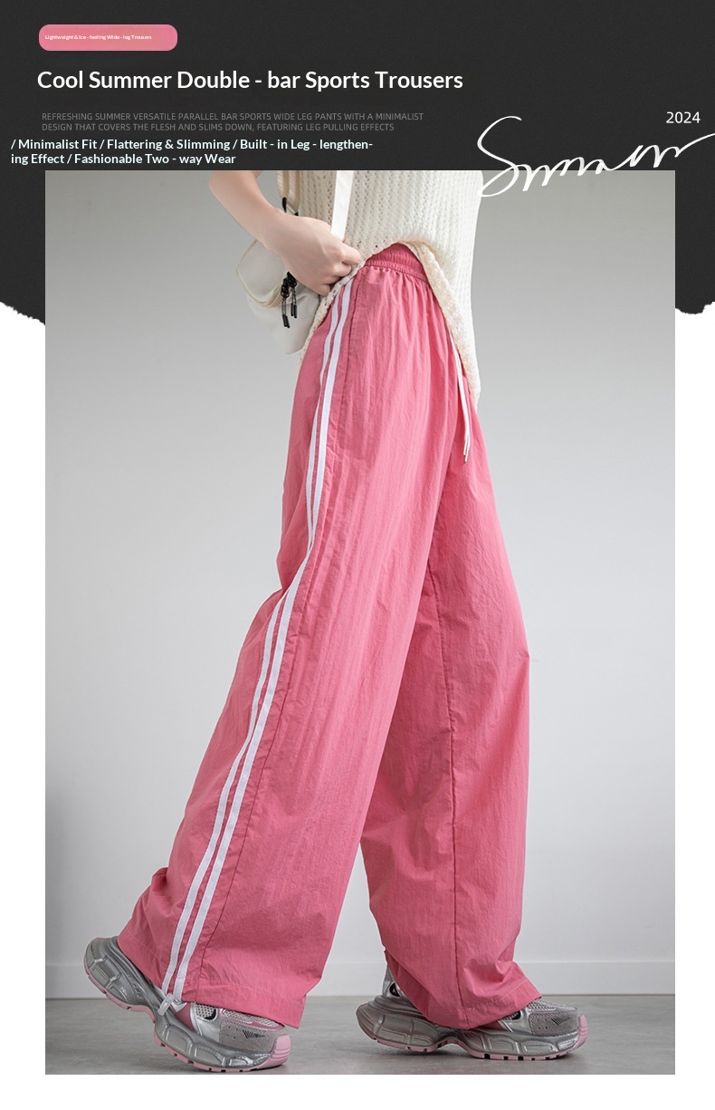 Women's Wide-leg Ice Silk Cargo Pants Casual Quick-dry Sports Trousers_voghion.com