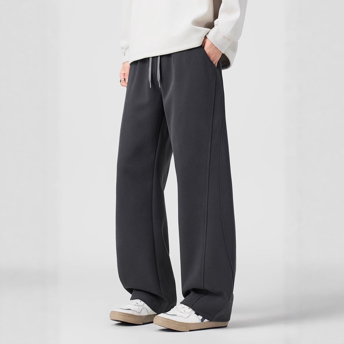 Hochwertige amerikanische Retro-Freizeithose für Herren, Herbst/Winter 2025, trendige Marke, locker geschnitten, einfarbig, Strick, gerades Bein_voghion.com