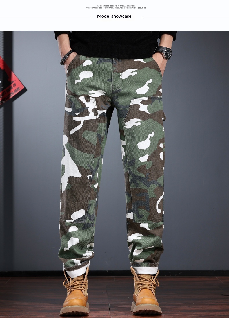 Trendy Camouflage Cargo Pants For Men Straight Leg Work Trousers_voghion.com