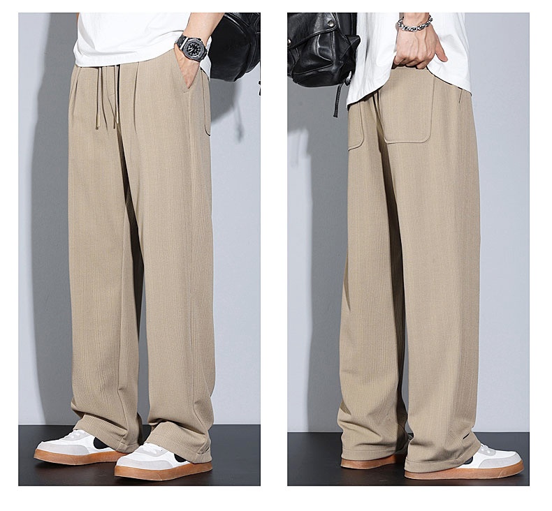 Herren Eisseide Freizeithose, Leichte Gestreifte Stoffhose Weit_voghion.com
