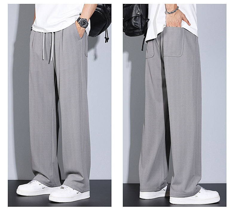 Herren Eisseide Freizeithose, Leichte Gestreifte Stoffhose Weit_voghion.com