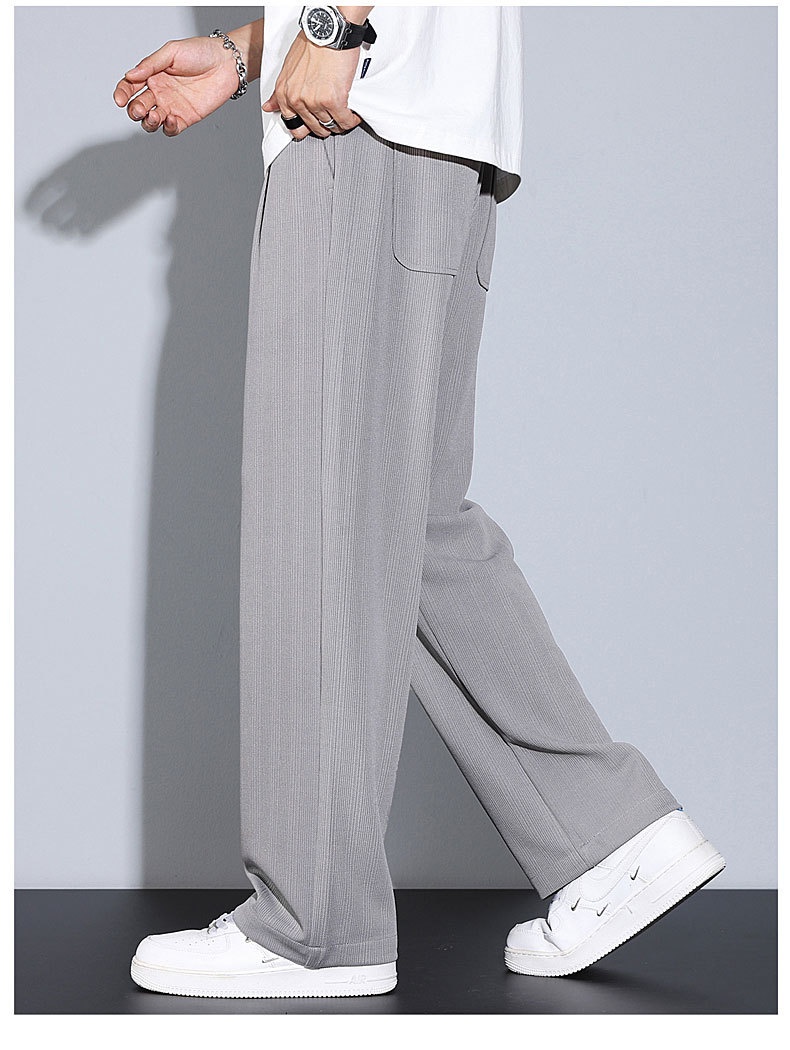 Herren Eisseide Freizeithose, Leichte Gestreifte Stoffhose Weit_voghion.com