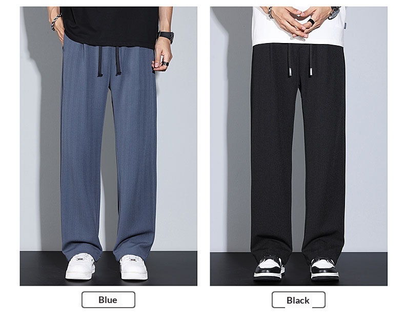 Herren Eisseide Freizeithose, Leichte Gestreifte Stoffhose Weit_voghion.com