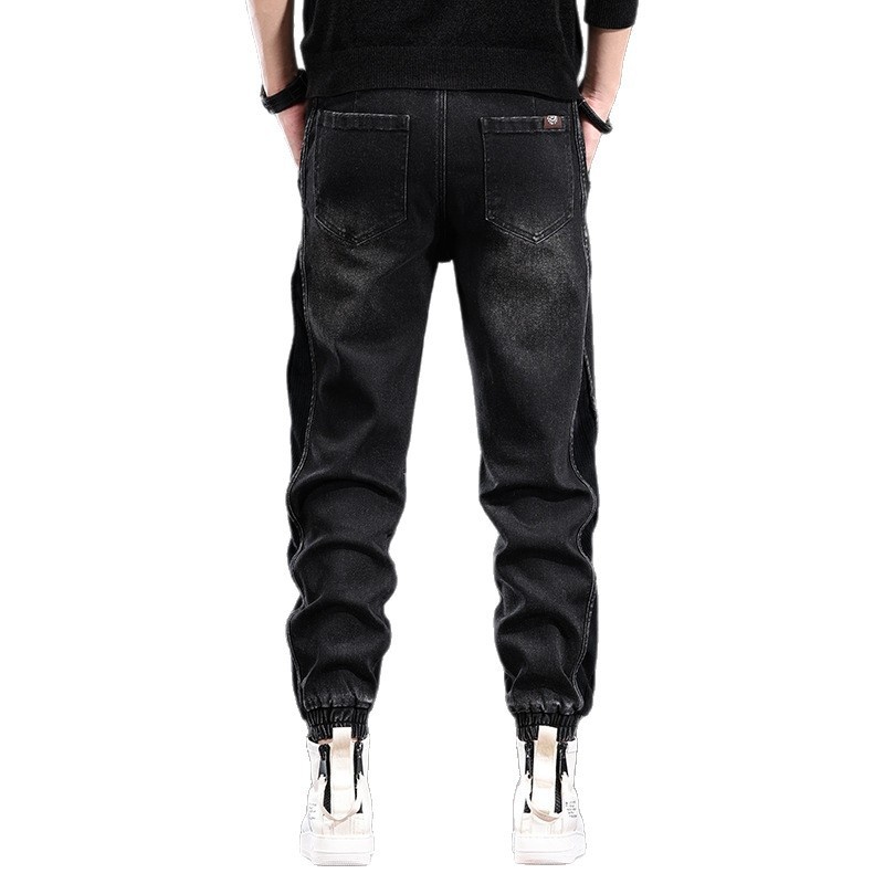 Trendy Brand Patchwork Jeans Men, Autumn And Winter Cuffed Jogger Harem Pants, Vintage Slim Fit, Cool French Workwear_voghion.com