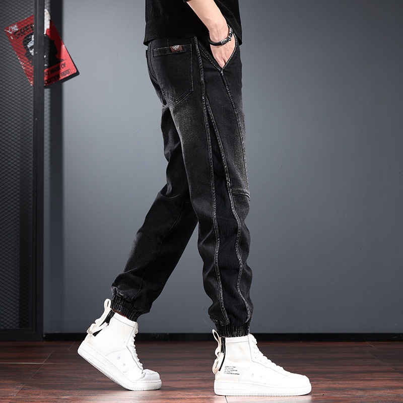 Trendy Brand Patchwork Jeans Men, Autumn And Winter Cuffed Jogger Harem Pants, Vintage Slim Fit, Cool French Workwear_voghion.com