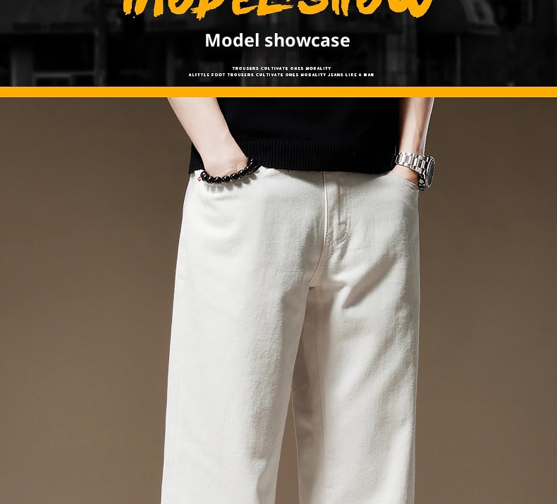 Jeans uomo bianchi a gamba larga taglio dritto in cotone casual_voghion.com