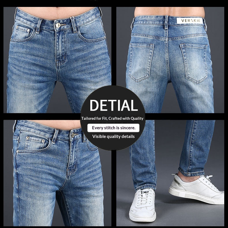 Jeans da uomo slim fit stretch in denim blu per l'inverno_voghion.com