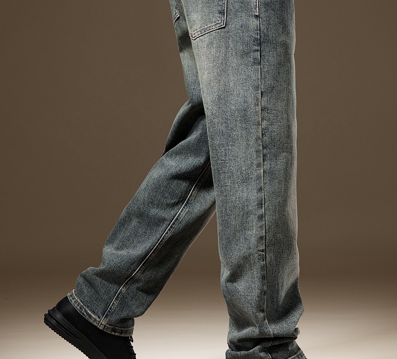 Herr vintage stentvättade jeans med fleecefoder rak passform_voghion.com