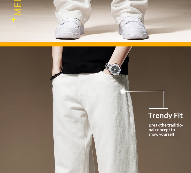 Jeans uomo bianchi a gamba larga taglio dritto in cotone casual_voghion.com