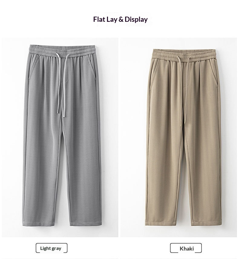 Herren Eisseide Freizeithose, Leichte Gestreifte Stoffhose Weit_voghion.com