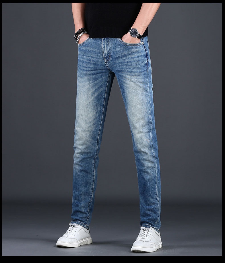 Jeans da uomo slim fit stretch in denim blu per l'inverno_voghion.com