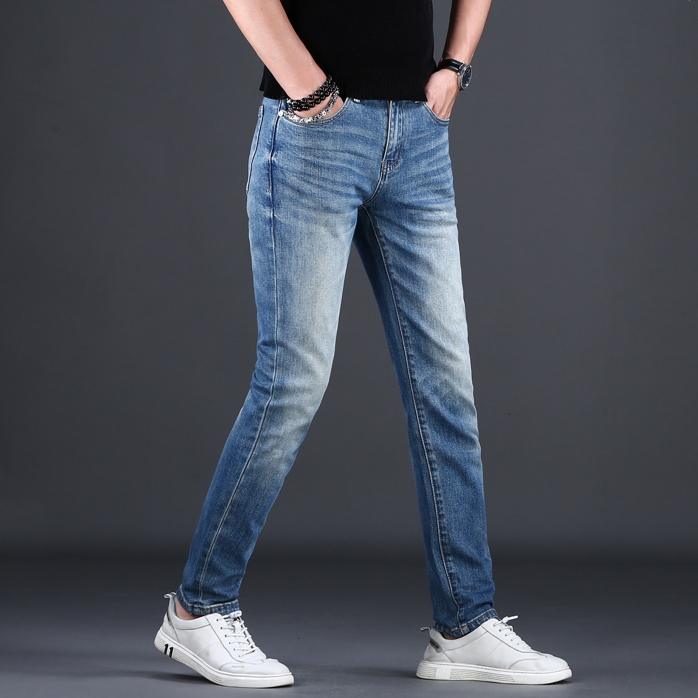 Jeans da uomo 2025, nuovi, di alta gamma, leggeri, di tendenza, autunno/inverno, vestibilità slim, elasticizzati, in denim blu._voghion.com