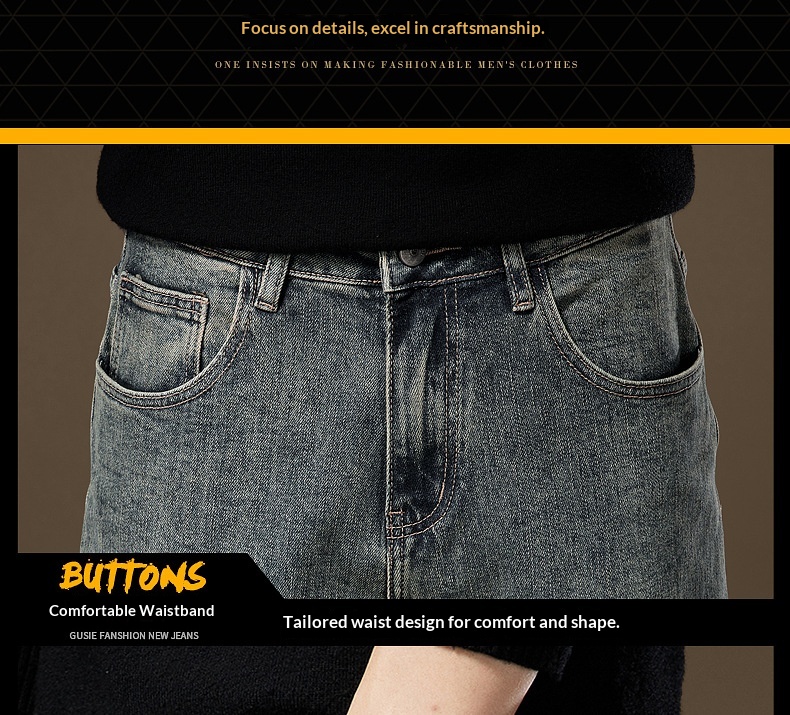 Herr vintage stentvättade jeans med fleecefoder rak passform_voghion.com