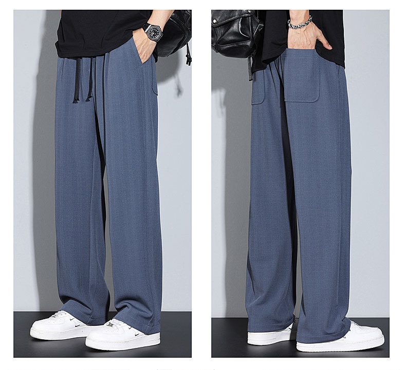 Herren Eisseide Freizeithose, Leichte Gestreifte Stoffhose Weit_voghion.com