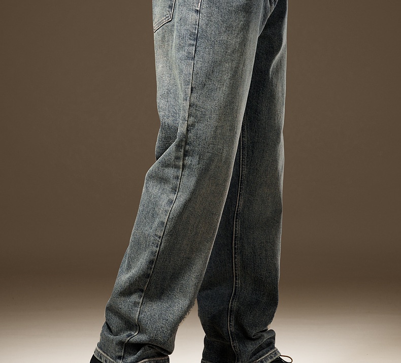 Herr vintage stentvättade jeans med fleecefoder rak passform_voghion.com