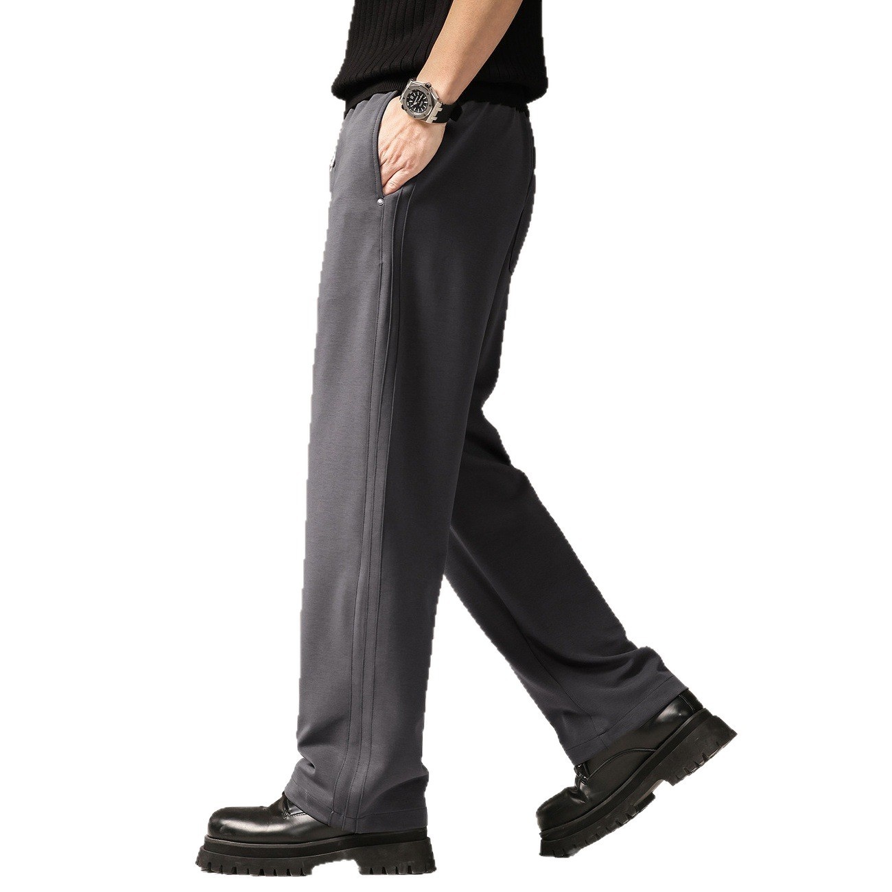Hochwertige amerikanische Retro-Freizeithose aus Eisseide mit weitem Bein für Herren, neue Sommerhose aus dünn gestreiftem, lockerem Tencel-Stoff mit geradem Bein_voghion.com
