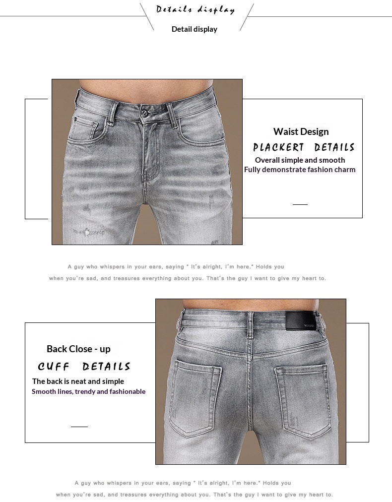 Slim-fit Light Grey Ripped Jeans For Men Stretchy Washed Denim_voghion.com