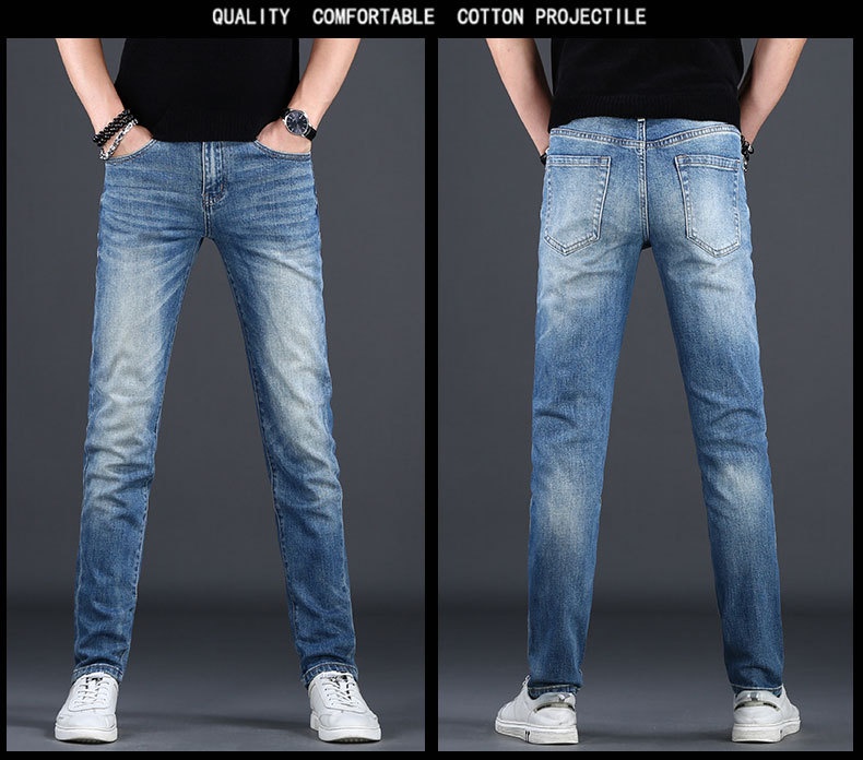 Jeans da uomo slim fit stretch in denim blu per l'inverno_voghion.com