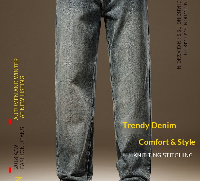 Herr vintage stentvättade jeans med fleecefoder rak passform_voghion.com