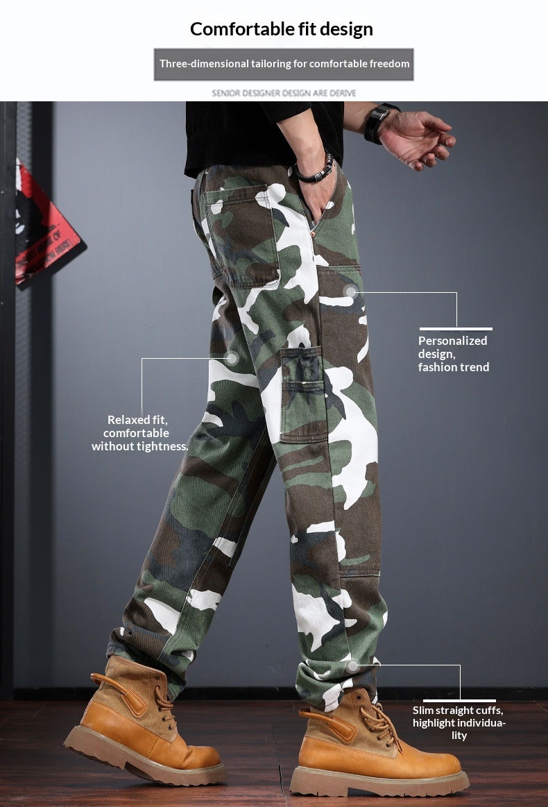 Trendy Camouflage Cargo Pants For Men Straight Leg Work Trousers_voghion.com
