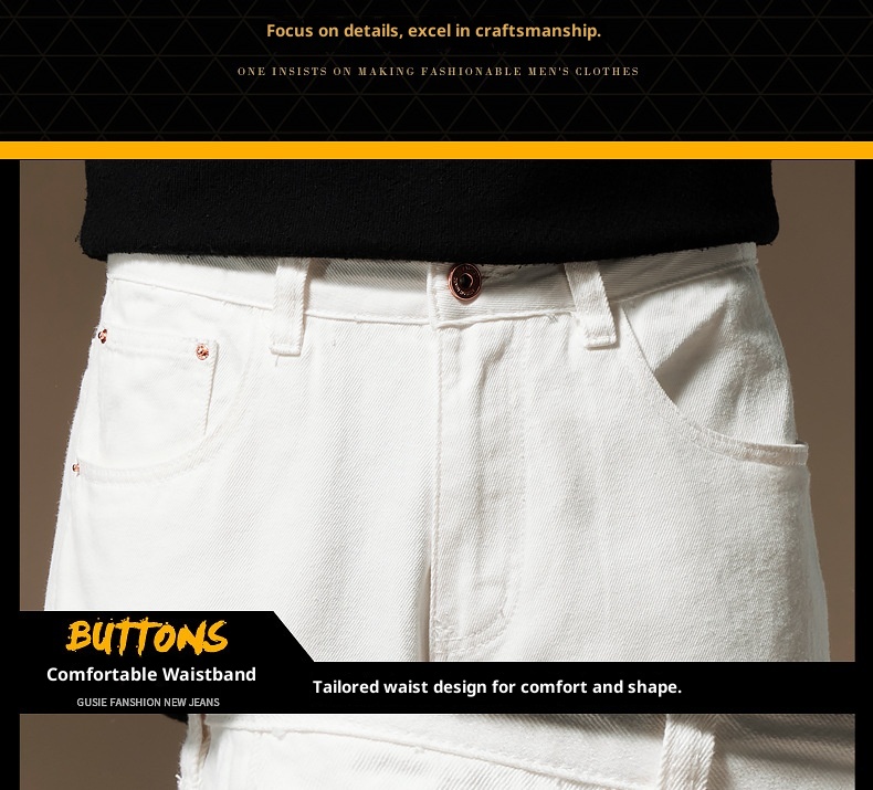 Jeans uomo bianchi a gamba larga taglio dritto in cotone casual_voghion.com