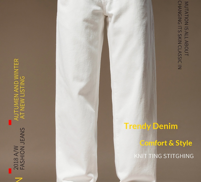 Jeans uomo bianchi a gamba larga taglio dritto in cotone casual_voghion.com