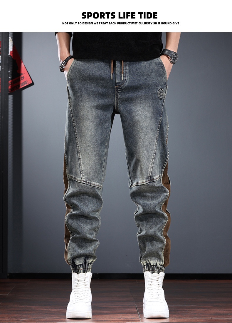 Men's Jeans Men's Slim Fit Patchwork Jogger Vintage Workwear_voghion.com