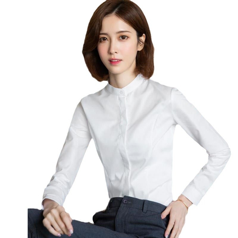 Nuova camicia bianca da donna con bottoni nascosti, versione coreana, vestibilità slim, camicia da lavoro a maniche lunghe, professionale_voghion.com