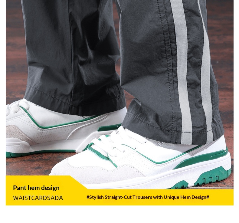 Men's Casual Pants Striped Drawstring Straight Trousers Grey_voghion.com